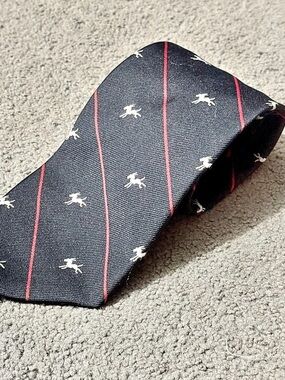 Alynn Neckwear Tie Donkey Motif in Navy Blue w Red Stripes Polyester Tie Vintage
